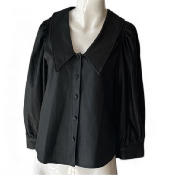 Pistola Adina Black Puff Sleeve Black Faux Leather Blouse Size S - Picture 5 of 15